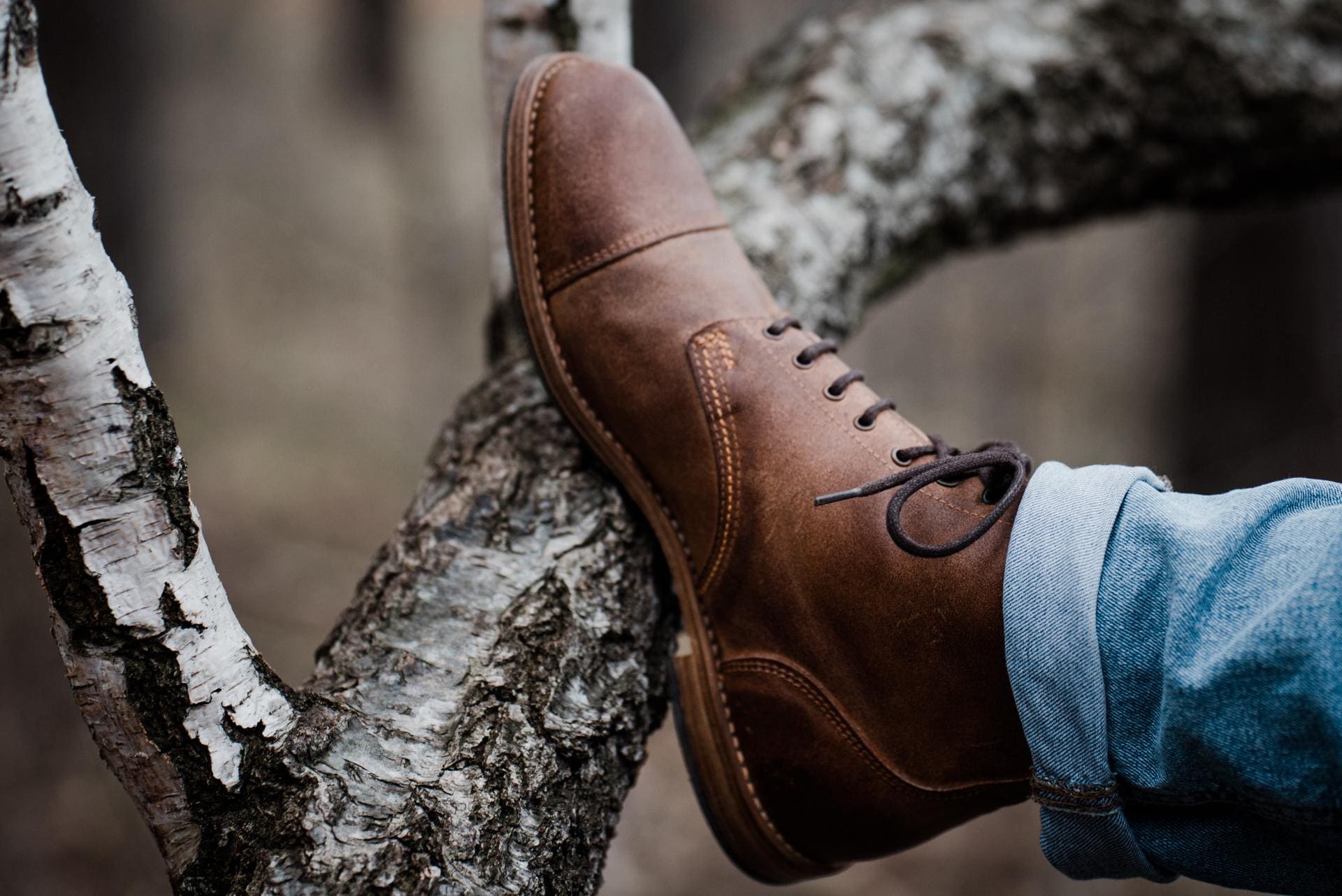 Men\'s Brown Leather & Canvas Lace-Up Boots - Classic Casual Style Men main image 4
