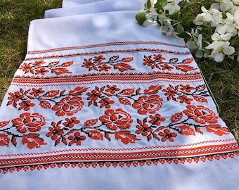 Wedding rushnyk, Embroidered ukrainian towel, Red and white ryshnyk, Slavic gift, Ukrainian gift, Ukrainian wedding rushnyk, Wedding towel