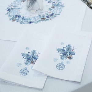 Embroidered Christmas napkins, Holiday decor, Napkins set, Cloth napkins, Napkins fabric, Embroidered napkins, Holiday napkins, Large napkin