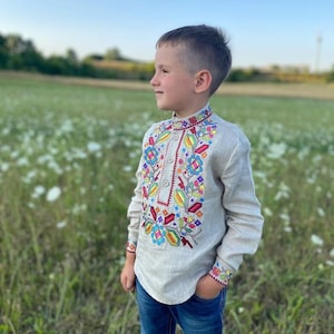 Ukrainian shirt vyshyvanka boy, Linen shirt for baby boy, Embroidered long sleeve shirt, Ukrainian shirt for toddler, Baby ukrainian shirt