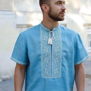 S-6XL Men&#39;s Vyshyvanka, Traditional Ukrainian shirt for men, Embroidered linen sorochka shirt, Ukrainian embroidered shirt, Ethnic clothing