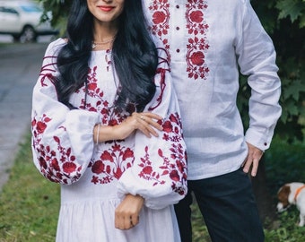 Ukrainian vyshyvanka dress, Embroidered kaftan dress for summer, Boho wedding guest dress, Long sleeve festive dress with floral embroidery