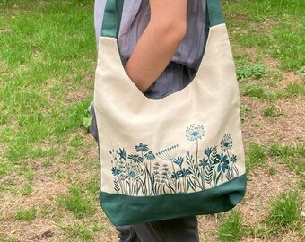 Hemp bag, Floral hobo bag, Boho bag, Fabric hippie purse, Linen sling bag, Crossbody bag, Hobo purse, Bohemian bag, Handmade Hippie Bag