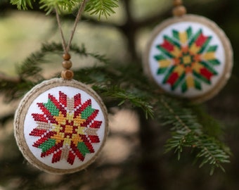 Embroidered Christmas ornaments set of 6, Ukrainian Christmas ornaments, Holiday ornaments, Christmas keepsake, Christmas tree decor