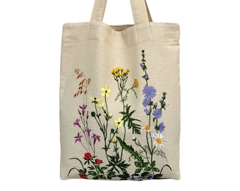 Embroidered tote bags, Natural cotton, Floral embroidery, Shopping bag, Cotton Tote, Market bag, Eco Tote Bag, Embroidery bag, Canvas bag