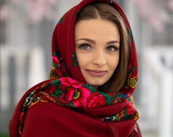 Slavic shawl, Ukrainian wool shawl, Pavlovo posad shawl, Birthday gift for grandmother, Anniversary gift for her, Made in Ukraine souvenir