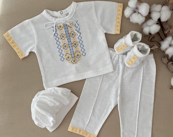 Ukrainian baptism outfit boy, Christening costume with ukrainian embroidery, Christening costume for baby boy, Baby shower gift