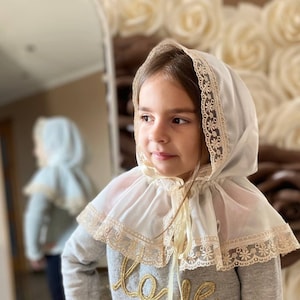 Hoodied girls headband veil for mass, Kids chapel veil, Mantilla, Catholic veil, Head covering for girls