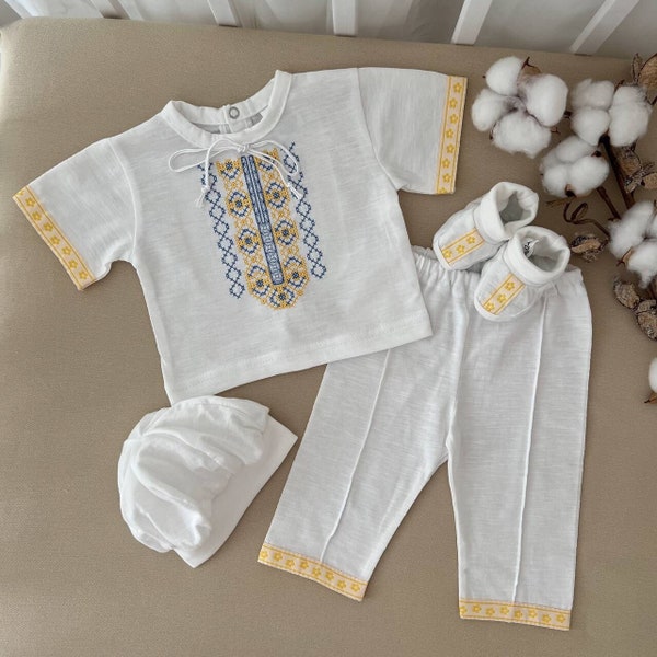 Ukrainian baptism outfit boy, Christening costume with ukrainian embroidery, Christening costume for baby boy, Baby shower gift