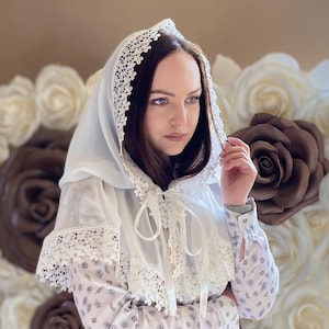 Catholic mass veil for church, White / Ivory mantilla veil with lace trim, Traditional Catholic veil, Christmas gift, Gift for mother