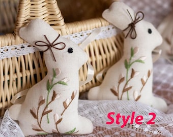 Embroidered linen stuffed bunny for Easter table decor, Newborn bunny props, Easter basket decor, Easter home decor, Easter gifts for kids