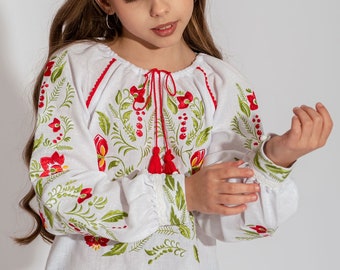 Embroidered Ukrainian girls blouse, Floral top with embroidery for girls, Ukrainian Vyshyvanka for girls, Vishivanka shirt for girls