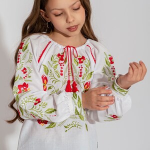 Embroidered Ukrainian girls blouse, Floral top with embroidery for girls, Ukrainian Vyshyvanka for girls, Vishivanka shirt for girls