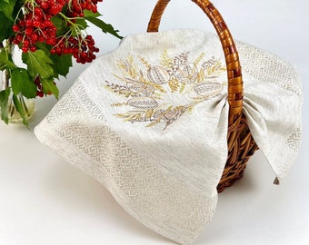 Orthodox easter basket cover, Embroidered Easter towel, Pascha basket cover with eggs embroidery, Ukrainian easter basket cover, Easter gift