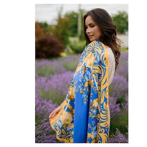 Ukrainian folk scarf, Blue and yellow scarf, Ukrainian scarf for women, Ukrainian gift, Flag of Ukraine, Symbol of Ukraine, Xmas gift
