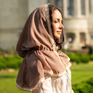 Brown lace church veil for mass, Hooded mantilla veil for church, Orthodox head scarf, Christian veil, Spanish brown mantilla veils