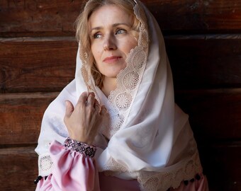 Lace christian veil, Infinity veil, Catholic head covering, Chapel veil for mass, Pagan veil, Women's lace head scarf, Religious gift