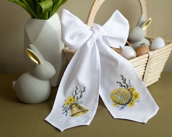 Embroidered easter basket bow, Easter basket decor, Embroidered easter decorations, Easter basket covers, Easter home decor, Easter gifts