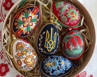Ukrainian easter eggs SET 6 , Embroidered pysanky eggs, Easter decor, Hanging Easter eggs, Handmade Easter eggs, Easter gifts for friends