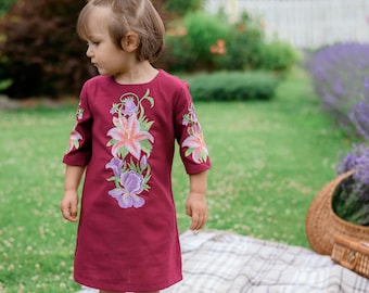 Ukrainian toddler dress, Ukrainian kids dress Vyshyvanka, Embroidered cotton dress for children, Summer dress with floral embroidery
