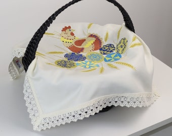 Orthodox Easter basket cover, Embroidered Easter napkin, Pascha basket cover with hen and pysanka eggs embroidery, Easter gifts
