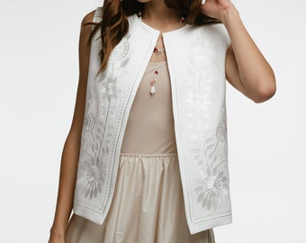 Embellished vest for women, Vintage vest with floral embroidery, Summer embroidered vest in boho style, Sleeveless jacket for women