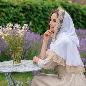 White orthodox christian veil for mass, Mantilla, Catholic veils for church, Orthodox veils for mass, Lace chapel veils, Headcovering scarf