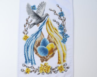Ukrainian easter basket cover with freedom bird and hands holding the Easter eggs, Embroidered Easter towel, Ukrainian gift, Easter gifts