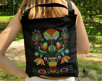 Black backpack purse boho, Mini backpack purse for women, Hipster backpack, Rucksack backpack, Backpack handbag, Embroidered backpack bag