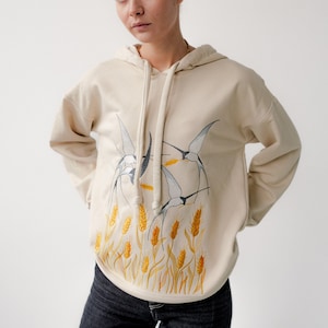 Birds embroidered hoodie, Floral embroidered sweatshirt, Hummingbird hoodie, Crewneck embroidered pullover, Gift for birthday, Gift for her