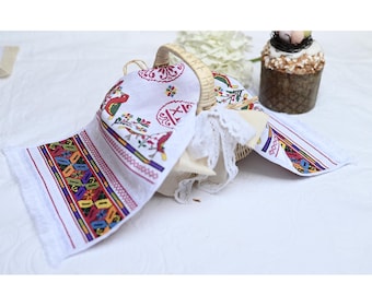 Orthodox Easter towel, Easter basket towel, Embroidered Easter napkin, Folk embroidery Easter design, Easter gift, Easter table decor