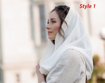 Lace catholic chapel veil for mass, Infinity Mantilla church veil, Traditional Mass woman covering for head