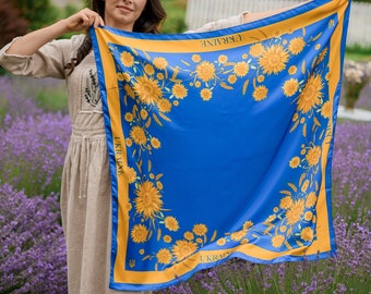 Silk ukrainian scarf, Blue yellow scarf, Ukrainian shawl, Ukraine gift, Flag of Ukraine, Symbol of Ukraine, Traditional Ukrainian shawl