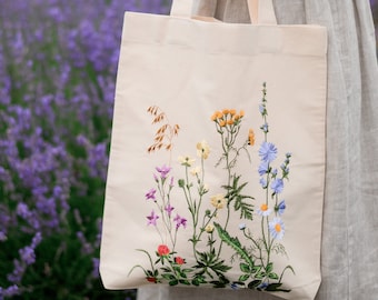 Embroidered tote bags, Natural cotton, Floral embroidery, Shopping bag, Cotton Tote, Market bag, Eco Tote Bag, Embroidery bag, Canvas bag