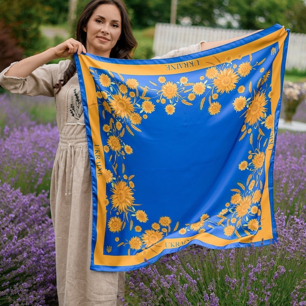 Silk ukrainian scarf, Blue yellow scarf, Ukrainian shawl, Ukraine gift, Flag of Ukraine, Symbol of Ukraine, Traditional Ukrainian shawl