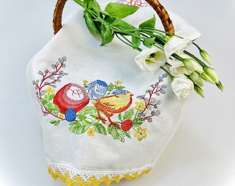 Pascha basket cover, Pysanka egg embroidery, Linen embroidered napkin for Easter basket, Easter decorations for home, Easter basket covers