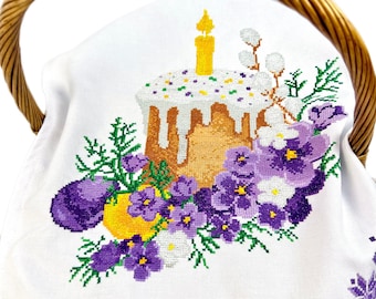 Pascha basket cover, Embroidered rushnyk for Easter, Handmade floral embroidery Easter napkin for home decor, Easter basket cover