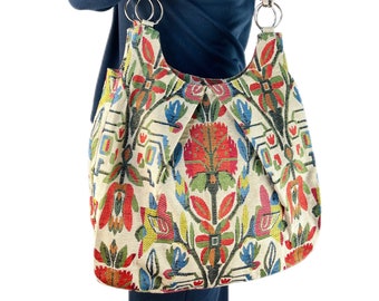 Floral jacquard fabric bag, Upholstery shoulder bag, Jacquard purse, Zipper bag, Linen bag, Cottagecore bag, Vintage shoulder bag with strap