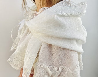 Linen hooded mantilla, Christian veil, Mantilla veil for mass, Orthodox veil, Christian head covering chapel veil, Church mantilla