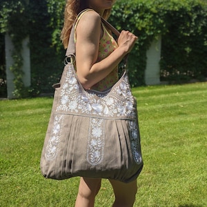 Large hobo bags for women, Floral handbag, Large hobo purse, Embroidered bag, Christmas gift for wife, Embroidery purse, Linen shoulder bag
