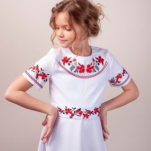 Traditional first communion dress with floral embroidery, Simple first communion dress, Dress for birthday party, Elegant dress, Maxi dress image 1
