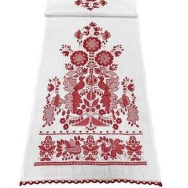 Embroidered rushnyk, Wedding Rushnyk, Red Rushnyk, Tree of Life Symbol, Rustic home decor, Big Rushnyk, Ukrainian Rushnyk, Ukrainian towel