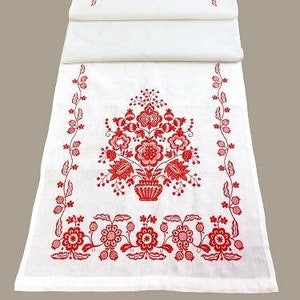 Slavic rushnyk, Wedding rushnyk, Tree of life embroidery, Red linen rushnyk, Slavic Wedding Decor, Red table runner, Christmas gift