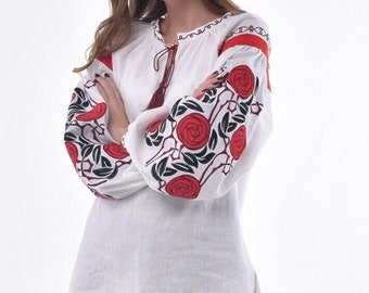 Slavic blouse, Linen peasant blouse, Traditional blouse  with Ukrainian embroidery, Vyshyvanka modern blouse, Ukrainian embroidered blouse