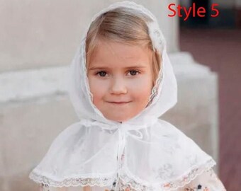 Lace hooded veil for children, First communion veil, Lace edge veil mantilla, Girl's first communion veil, Lace Edge Communion Veil