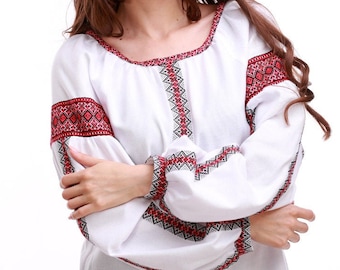 Medieval blouse, Slavic blouse, Hungarian blouse, Romanian blouse, Embroidered cotton blouse, Decorated blouse for women, Plus size blouses