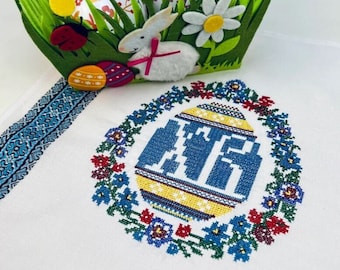 Pysanky egg Easter basket covers, Easter decor for basket, Embroidered Easter napkin, Easter Orthodox basket cover, Easter gift towel