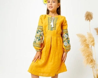 Slavic folk dress for girls, Traditional embroidered dress for kids, little girls, Ukrainian vyshyvanka dress for girl, Dress with belt