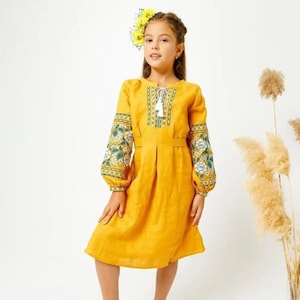 Slavic folk dress for girls, Traditional embroidered dress for kids, little girls, Ukrainian vyshyvanka dress for girl, Dress with belt