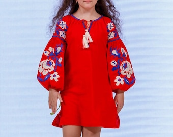 Vyshyvanka dress girl, Ukrainian vyshyvanka for girl, Linen dress with floral embroidery, Kids linen dress, Embroidered ethnic Ukraine dress